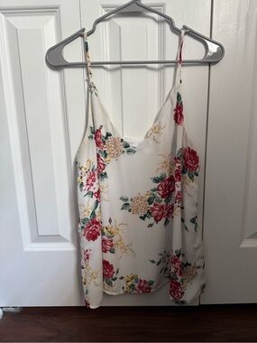 Socialite Ivory Floral Spaghetti Strap Cami with Red Blooms